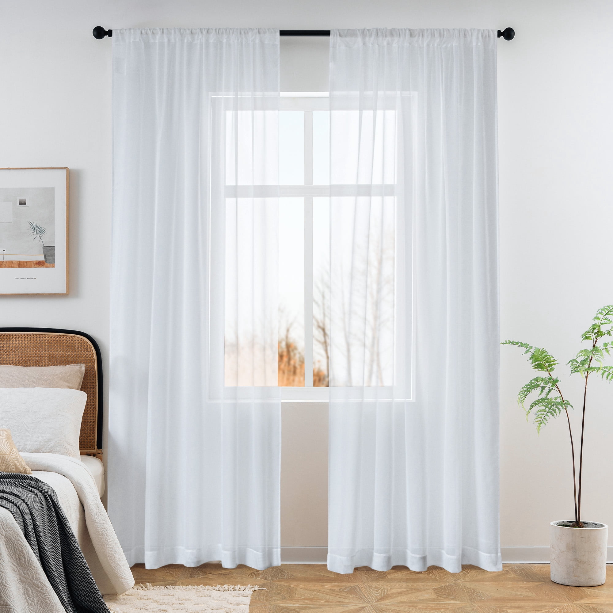 Kitchen Window Valance & Tier Curtain Set, Light Filtering Curtains White Brwn