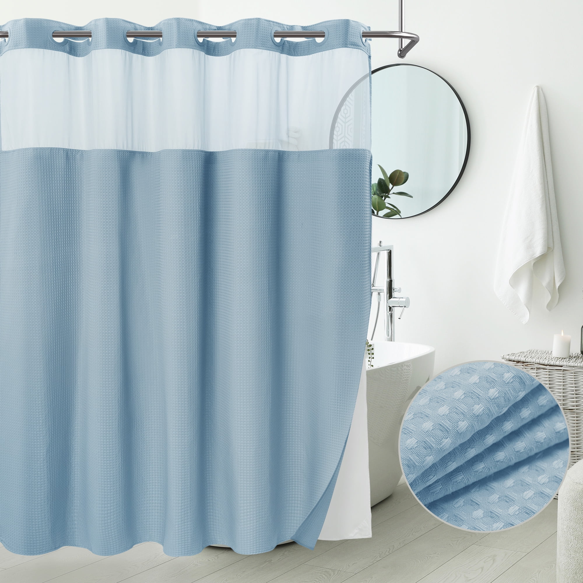 Barossa Design Waffle Weave Shower Curtain with Snap in Liner, Mesh