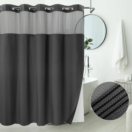 Barossa Design Waffle Weave Shower Curtain with Snap in Liner, Mesh Window, 71"W x 74"L, Graphite Grey