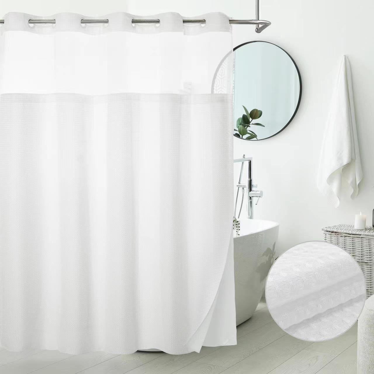 "Barossa Design Waffle Weave Shower Curtain Set, Snap in Liner, No Hook