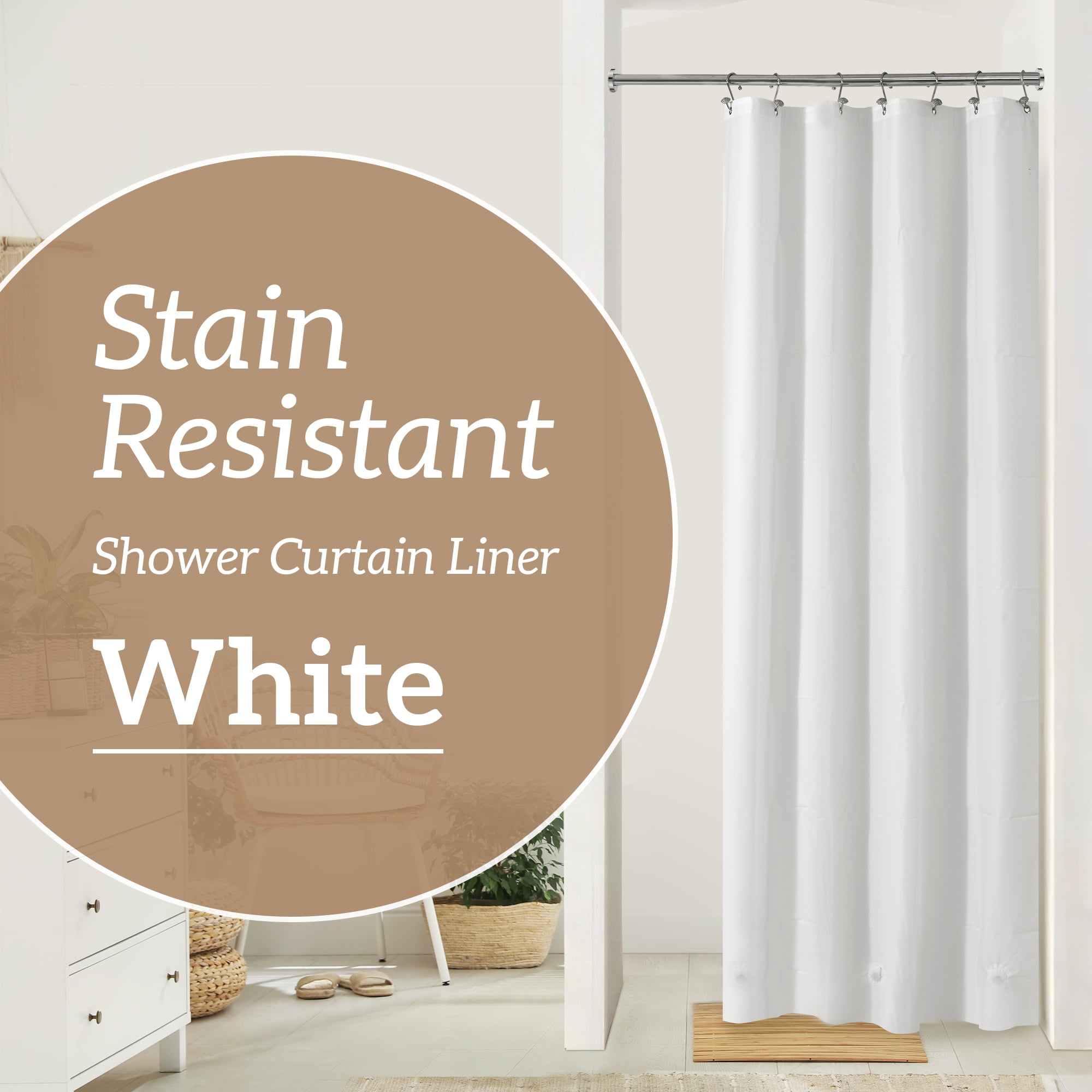 "Barossa Design PEVA Shower Curtain Liner, 36""x72"", White, Mildew Resistant, Weighted Small Size" (图1)