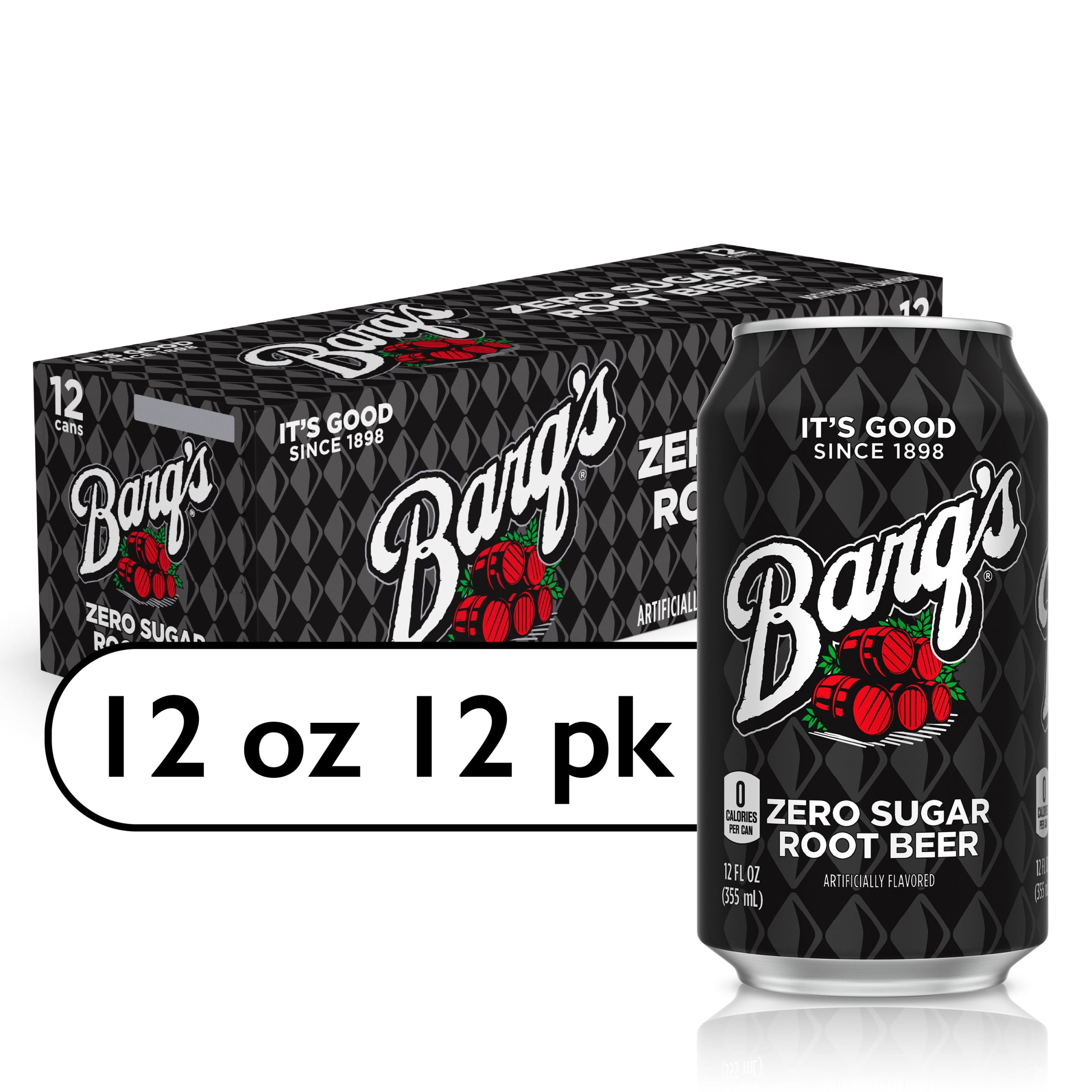 Barq's Zero Sugar Root Beer Soda Pop, 12 fl oz, 12 Pack Cans