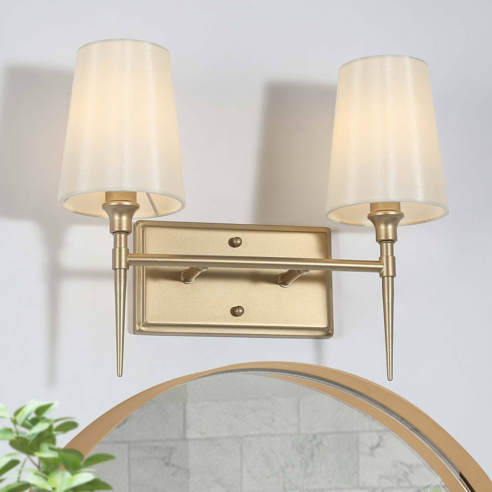 LNC Barr Mid-Century Modern Gold Bathroom Vanity Light Dimmable Fabric ...