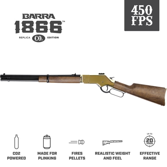 Barra 1866 CO2 Lever Action Rifle Gold .22 Rifled Barrel