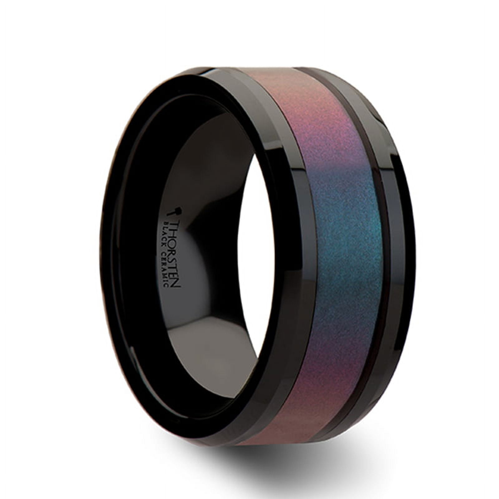 Barracuda Black Ceramic Ring With Bevels And Bluepurple Color Changing ...