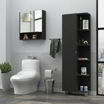 Barre 2 Piece Bathroom Set, Urano Linen Cabinet   Jaspe Mirror Medicine Cabinet, Black