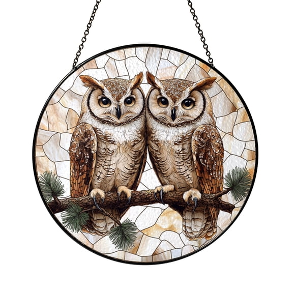 Barred Owl Glass Suncatcher Window Ornament, Snowy Woodland Design, Rustic Wildlife Decor