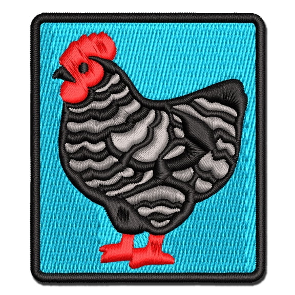 Barred Plymouth Rock Chicken Applique Multi-Color Embroidered Iron-On Patch - 3.5 Inch Large
