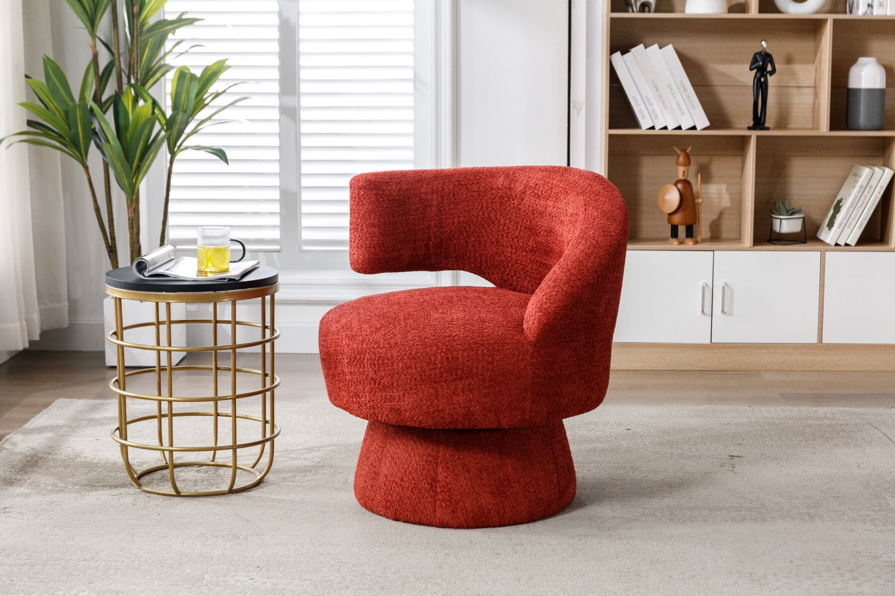 Barrel Accent Chair, 360 Degree Swivel Round Armchairs with Wide