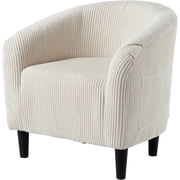 Barrel Accent Chair Corduroy Club Chair Elegant Armchair Cozy Backrest for Living Room Bedroom Reception Room Office - White