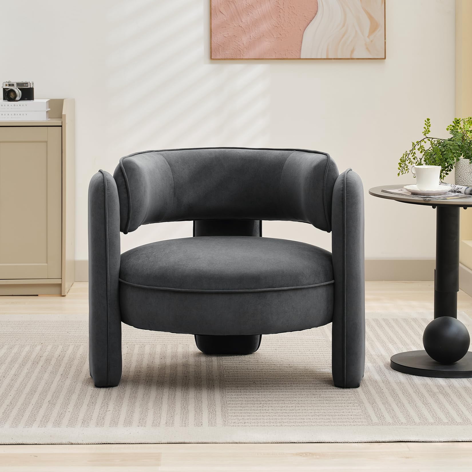 Barrel Accent Chair, Mid Century Modern Living Room Chair, Velvet