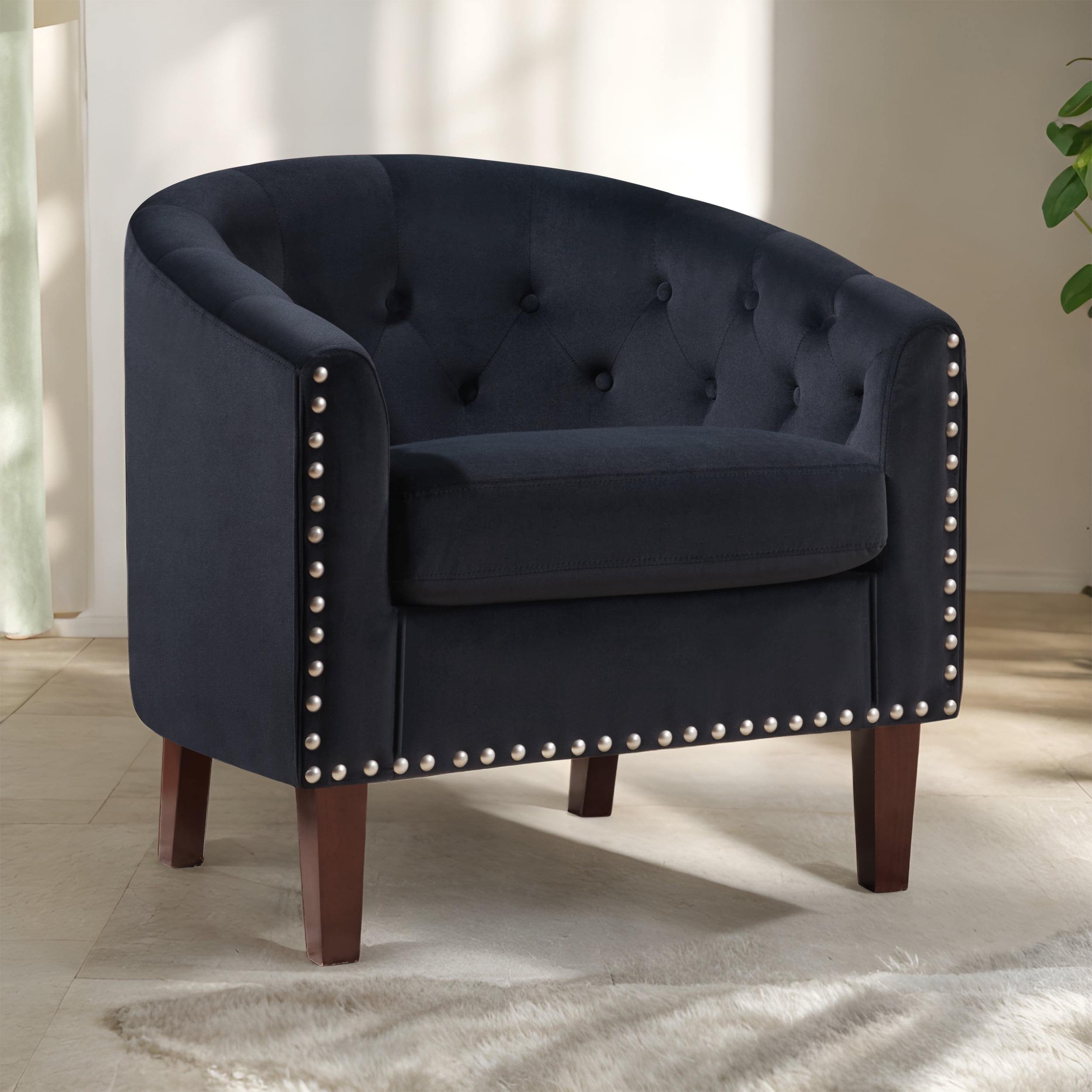 Barrel Accent Chair for living room, Modern Velvet Club Barrel Chair ...