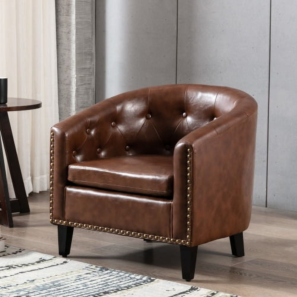 Barrel Accent Chair with Arms Linen Fabric Club Chairs Bucket Chair Upholstered Tub Chair for Living Room Bedroom Brown
