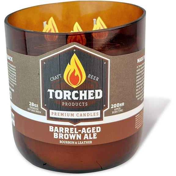 Torched Barrel-Aged Brown Ale Beer Candle Growler 28 oz Yellow