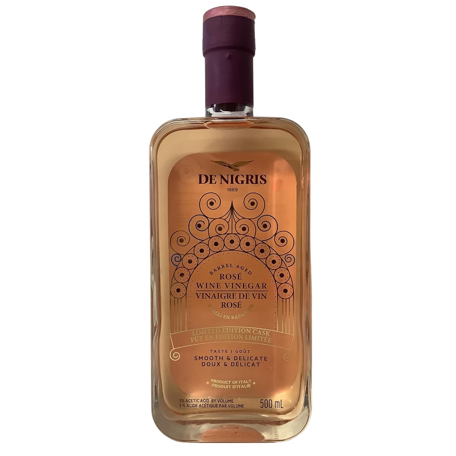Barrel Aged Rose Wine Vinegar Limited Edition Cask, Vinaigre Vin Rosé, Smooth licate Taste