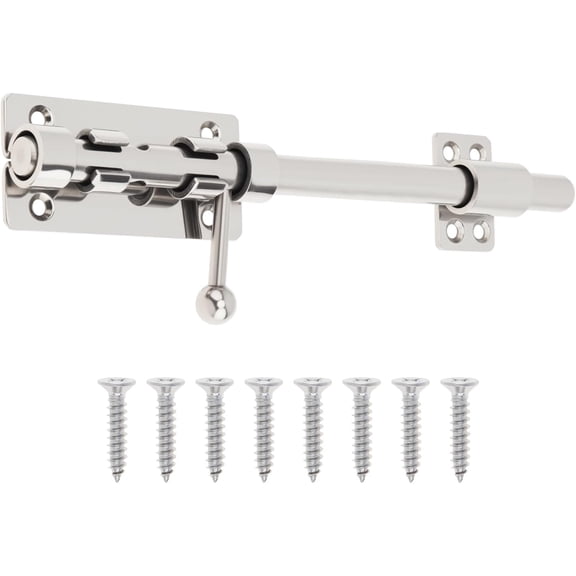 Barrel Bolt Door Latch, 10 Inch 304 Stainless Steel Gate Barn Lock Latch with 8.5 mm Padlock Hole, 14 mm Bolt Heavy Duty Silver Slide Door Lock (Silver, 10 Inch)