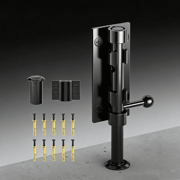 Barrel Bolt Latch, Shed Door Latch, Heavy Duty Slide Bolt Gate Latch, Hardware Gate Drop Rod Bolt Lock for Barn Door, Wooden Fence, Courtyard, Backyard, Outdoor (Black)