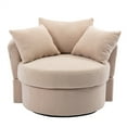 thumbnail image 1 of Barrel Chair, Modern Swivel Accent Chair Sofa Barrel Chair with 3 Pillows, Oversized Linen Upholstered 360° Swivel Round Leisure Chair with Metal Base, Accent Lounge Swivel Chair for Living Room, 1 of 7