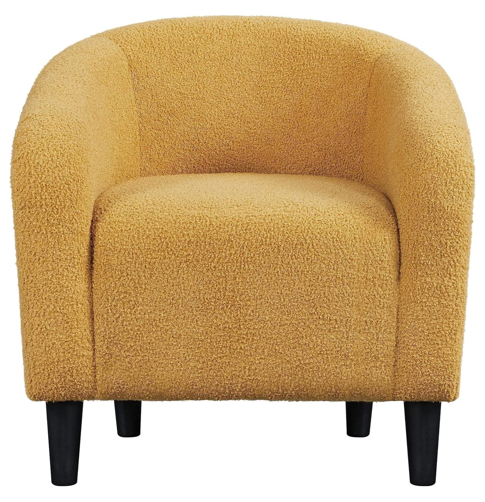 Mustard Yellow Boucle Barrel Accent Chair with Manufactured Wood Frame