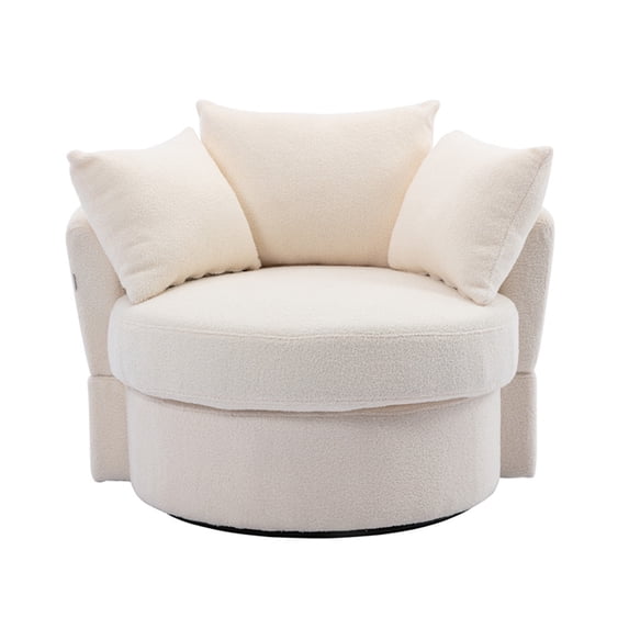 Barrel Chair, Swivel Accent Chair, Linen Round Oversized Accent Chair with 3 Pillows, Swivel Accent Sofa Barrel Chairs, Modern Sofa for Living Room Hotel Lounge Club