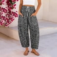 thumbnail image 1 of Barrel Cotton Linen Pants for Women Trendy High Waisted Drawstring Wide Leg Leopard Print Pants, 1 of 8