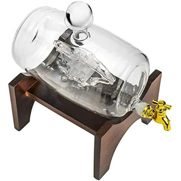 Barrel Decanter with Wooden Stand Spirits 40 Ounce Handmade Liquor Dispenser for Whiskey, Wine, Tequila, Bourbon, Scotch, Rum Elegant Liquor Decanter with Funnel$$Home Decor, Kitchen, & Other