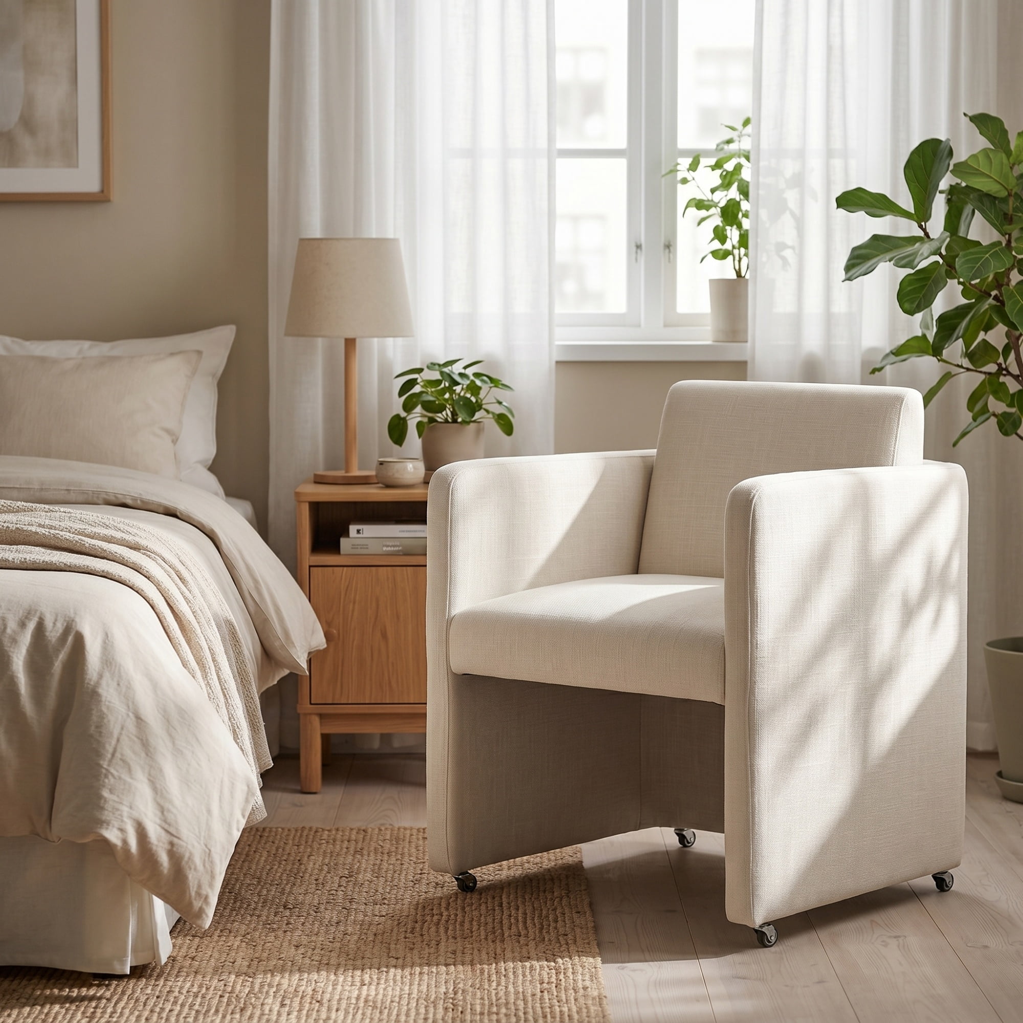 Barrel Dining Chair with Linen Fabric and Arms, Upholstered Accent Chair and Side Seating for Living Room Home Office Reception, Linen Cream