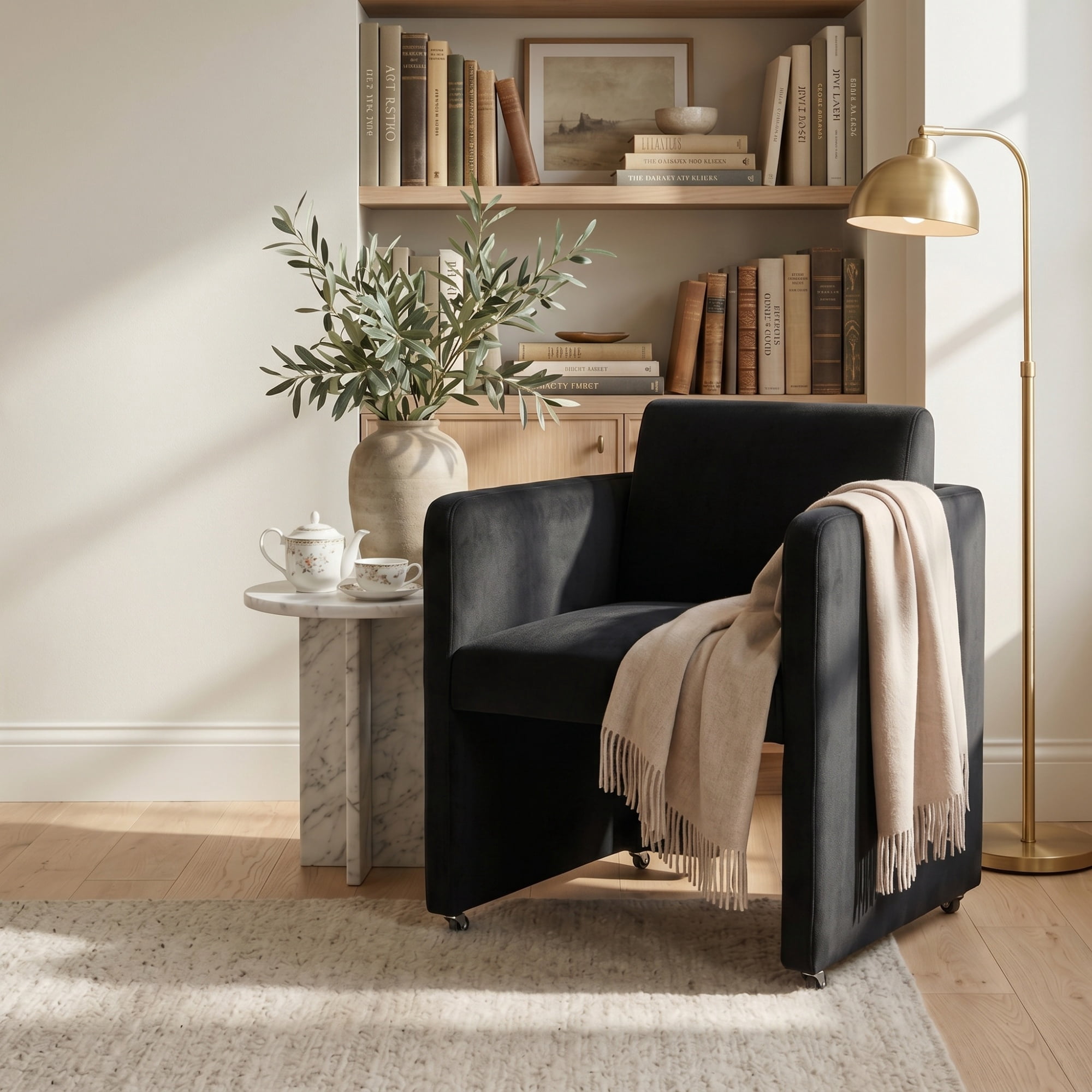 Barrel Dining Chair with Velvet Fabric and Arms, Upholstered Accent Chair and Side Seating for Living Room Home Office Reception, Velvet Black