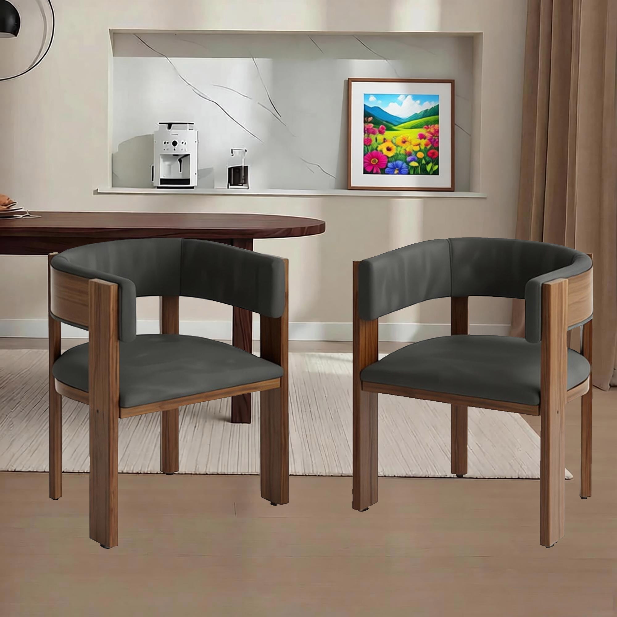 Barrel Dining Chairs Set of 2, Faux Leather Upholstered Kitchen Chair ...