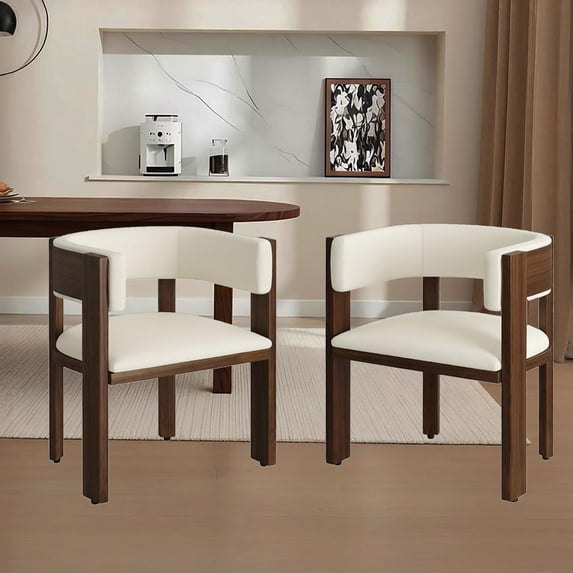 Barrel Dining Chairs Set of 2, Mid-Century Modern Kitchen Chairs with Curved Backrest, Faux Leather Upholstered Side Chair Guest Chairs for Breakfast Nook/Studio