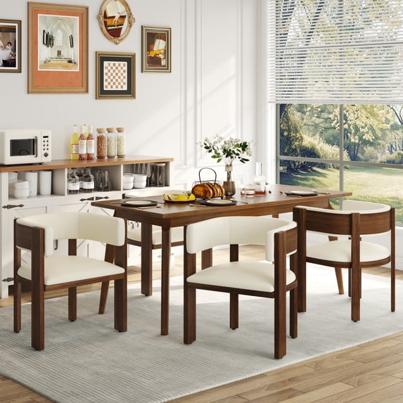 Barrel Dining Chairs Set of 4, PU Leather Upholstered Kitchen Chairs with Curved Backrest, Comfy Armchairs for Kitchen Living Room Small Spaces