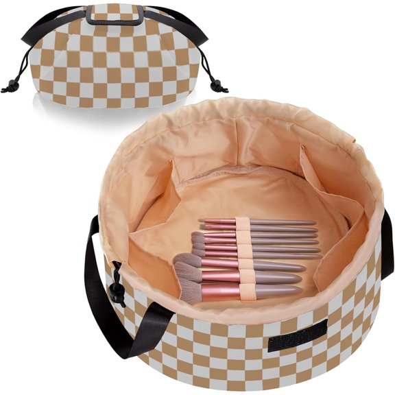 Barrel Drawstring Makeup Bag Large Travel Makeup Bag,Portable Large Capacity Cosmetic Bag Toiletry Organizer for Travel Accessories Make Up Essentials and Hair Product,Gift for Mother