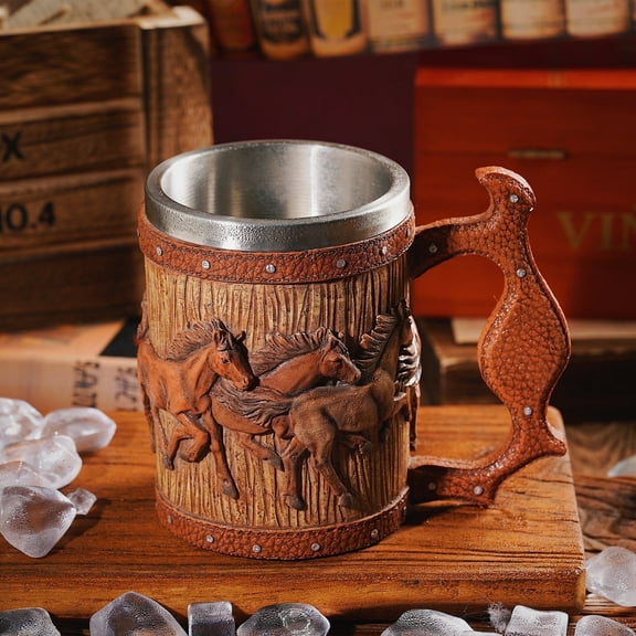 Barrel Horse Beer Mug 18oz Stainless Steel Horse Beer Stein Coffee Cup Horses Lover Gifts for Birthday Christmas Renaissance Accessories Halloween Party Decoration Drinkware Gift