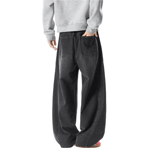 Barrel Jeans Mens Y2K Denim Pants Casual Baggy Jeans Elastic Waist Jeans for Mens Black1 XXL
