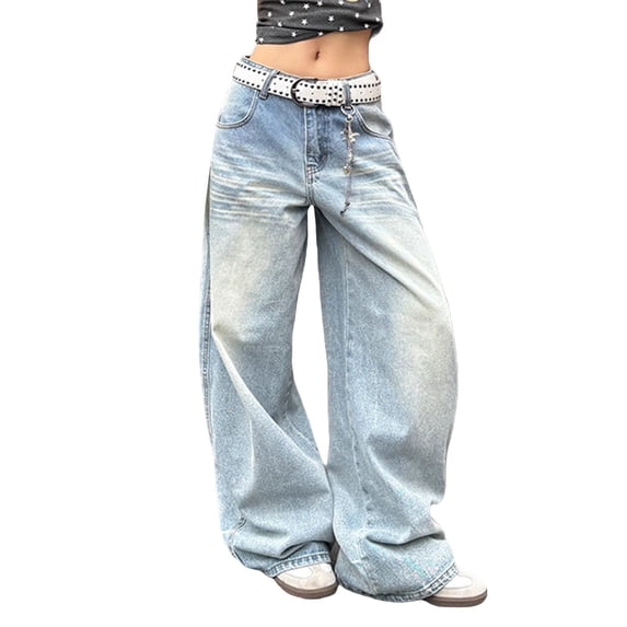 Barrel Jeans Women 2026 Trendy Washed Blue High Waisted Loose Fit Wide Leg Baggy Jeans Denim Pants Streetwear