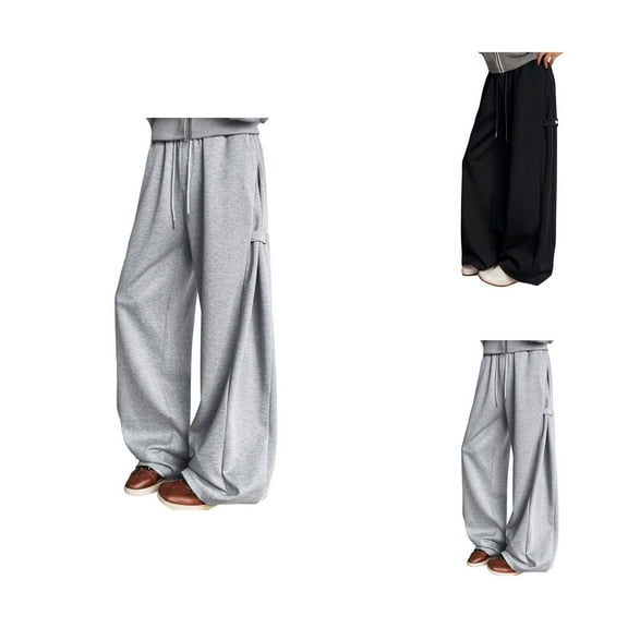 Barrel Leg Sweatpants Women 2025 Elastic High Waist Drawstring Loose Fit Wide Leg Casual Pants with Pockets Trousers