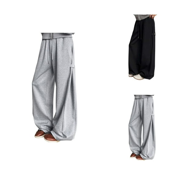 Barrel Leg Sweatpants Women 2025 Elastic High Waist Drawstring Loose Fit Wide Leg Casual Pants with Pockets Trousers