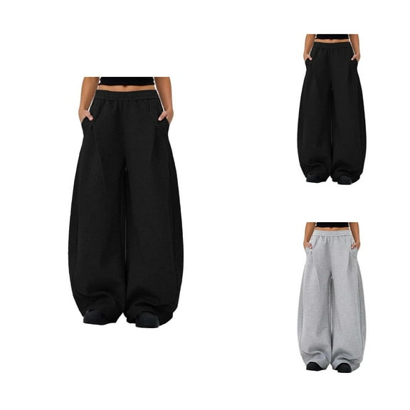 Barrel Leg Sweatpants Women 2025 Loose Fit Elastic Waist Wide Leg Casual Pants with Pockets Trousers Sweats