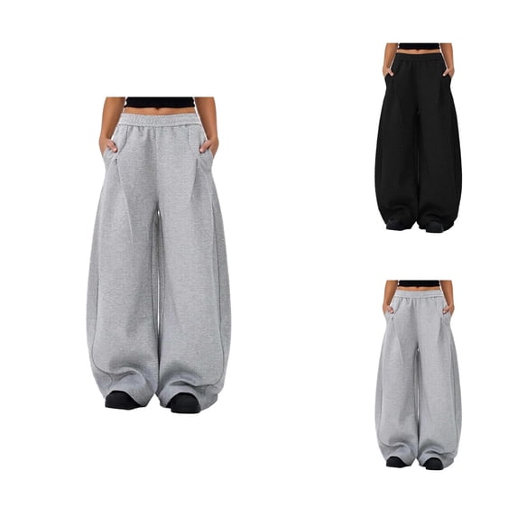 Barrel Leg Sweatpants Women 2025 Loose Fit Elastic Waist Wide Leg Casual Pants with Pockets Trousers Sweats