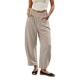 thumbnail image 1 of Barrel Linen Pants Women Baggy High Waisted Wide Leg Trousers Lightweight Summer Y2k Palazzo Harem Pants with Pockets, S, 1 of 5