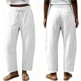 thumbnail image 1 of Barrel Linen Pants Women Boho Palazzo Cotton Drawstring Capris Plus Size Summer Beach Vacation Casual Baggy Trousers L, 1 of 4