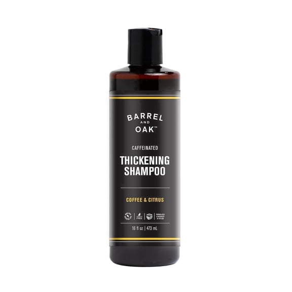 Barrel & Oak Coffee & Citrus Caffeinated Hair Thickening Shampoo for Men, Strengthening & Hydrating Caffeine Shampoo for Men with Coffee Extract & Essential Oils, Vegan Hair Care Essentials, 16 oz
