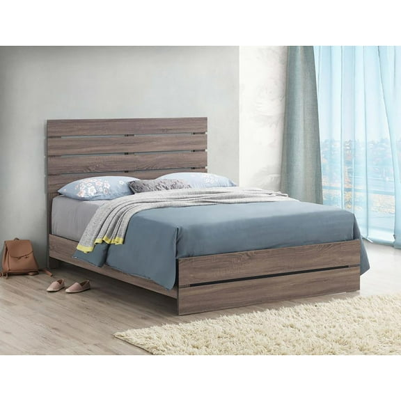 Barrel Oak Slatted Headboard Queen Panel Bed - Rustic Farmhouse Style