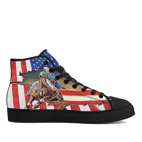 Barrel Racing Barrel Racing American flag High Top Canvas Shoes Sneakers Black Size 8.5
