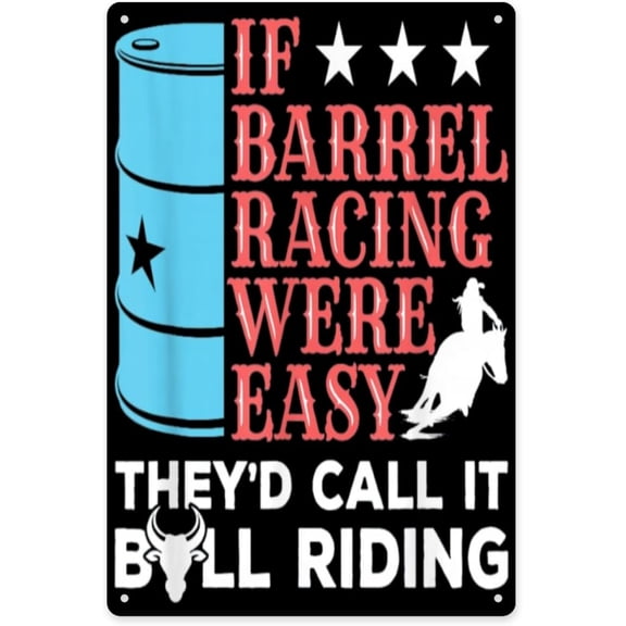 Barrel Racing Cowboy Western Rodeo Horse Metal Wall Art Distressed Vintage Tin Sign 8x12 Inch for Kitchen Bedroom Farmhouse Decor