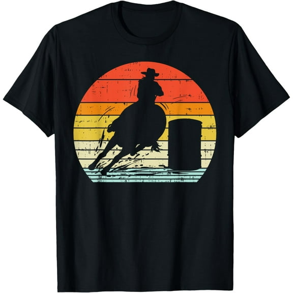 Barrel Racing Sunset Retro 80s Rodeo Horse Racer Rider Gift T-Shirt