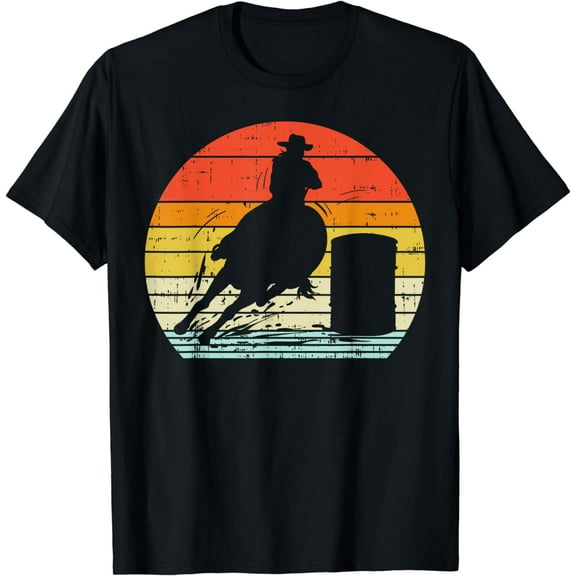 Barrel Racing Sunset Retro 80s Rodeo Horse Racer Rider Gift T-Shirt