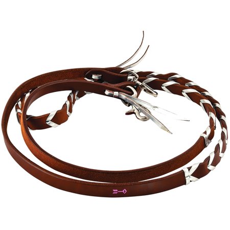 Rafter T Plaited Barrel Racing Reins, 5/8" Color: Brown/Metallic Silv