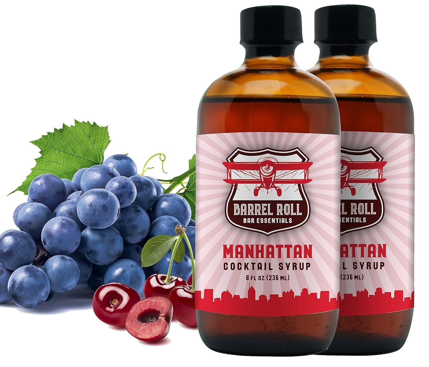 Barrel Roll Bar Essentials Cocktail Mixers - Manhattan Cocktail Mix - All-Natural Manhattan Drink Mix - USA Handcrafted Cocktail Syrups - Small Batch Cocktail Bitters w/ Real Cane Sugar - 2 x 8 Ounce