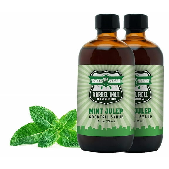 Barrel Roll Bar Essentials Cocktail Mixers - Mint Julep Cocktail Mix - All-Natural Mint Julep Drink Mix - USA Handcrafted Cocktail Syrups - Small Batch Cocktail Bitters with Real Cane Sugar - 2 x 8 Oz